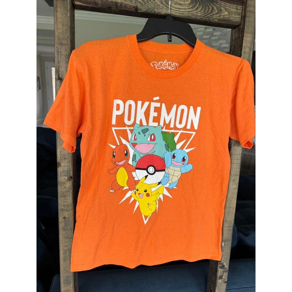 Pokemon Boys Orange Graphic T-Shirt Pikachu Charmander Squirtle Bulbasaur 10/12